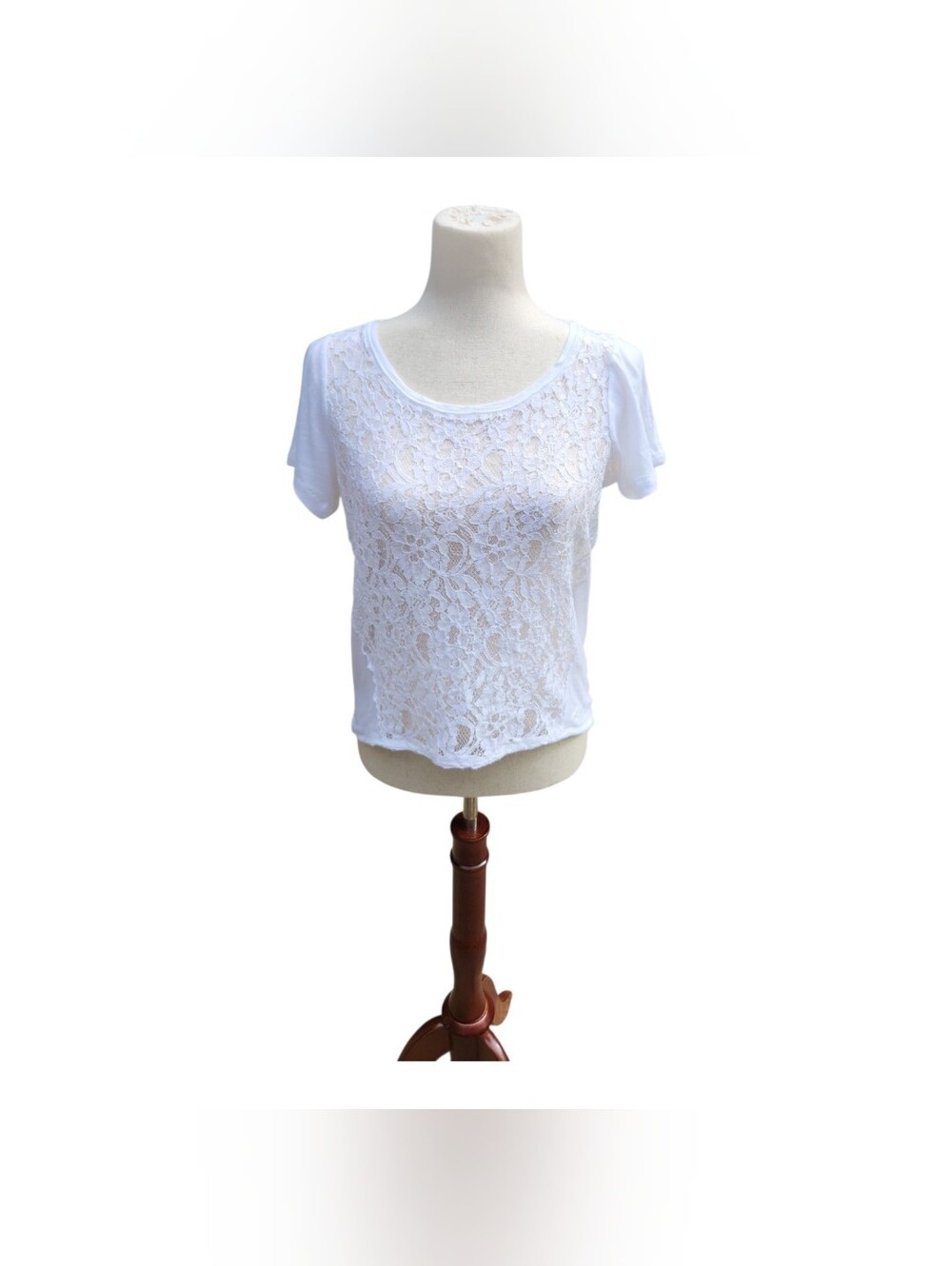 Y2K hollister White Lace Top 2000s Coquette Feminine Girly Scoop Neck Tee